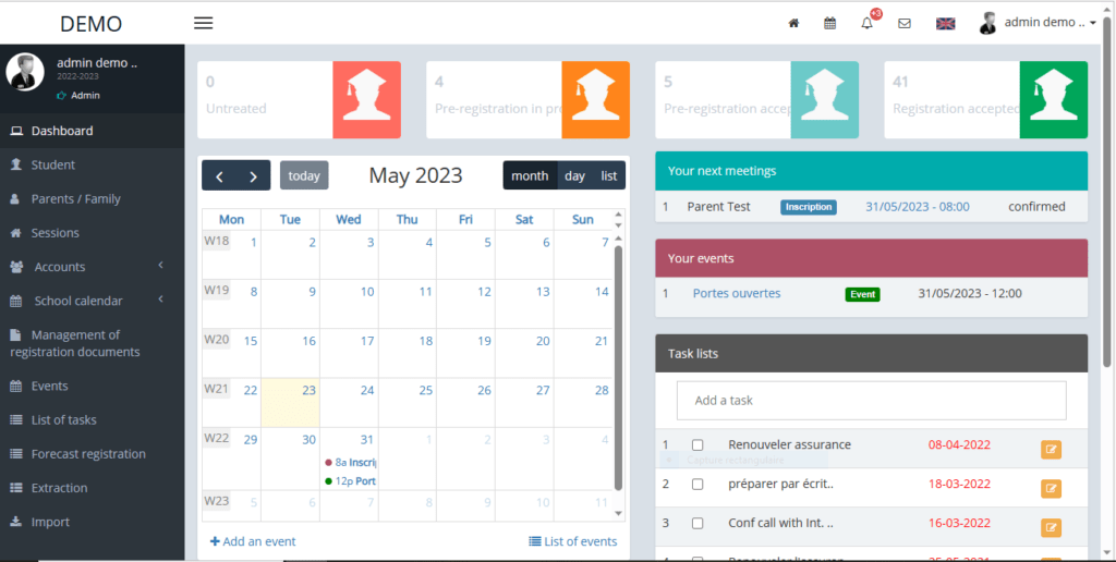 registration management dashboard
