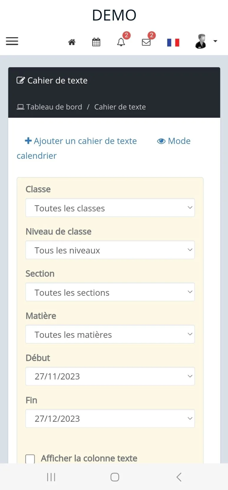 interface mobile de MyScol
