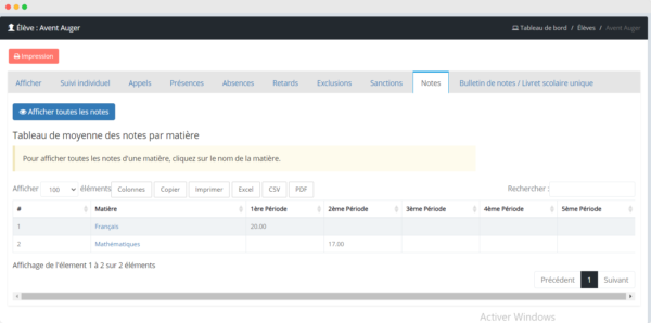 Logiciel de gestion des notes scolaires
