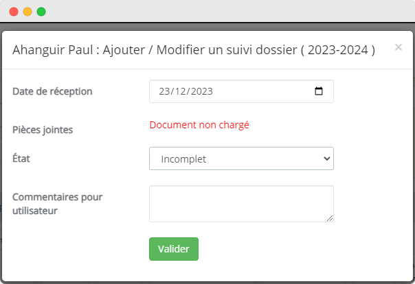 Modifier l'état de dossier scolaires