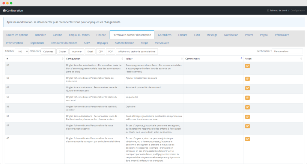 Gestion des dossiers scalaires personnalisable