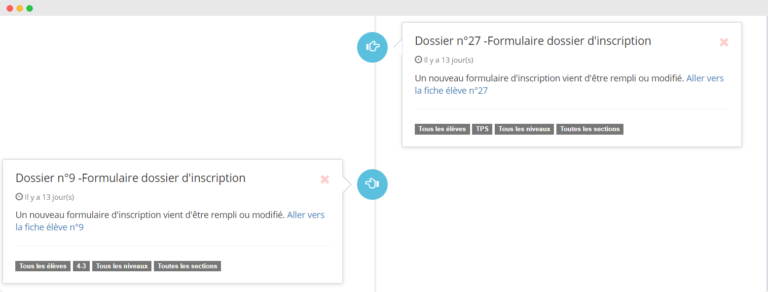 Notification pour les école lorsque un dossier scolaire est en ligne