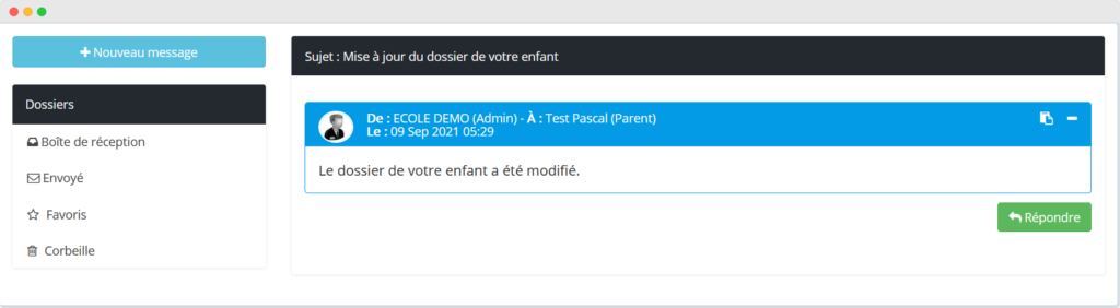 Messagerie MyScol pour le traitement du dossier scolaire