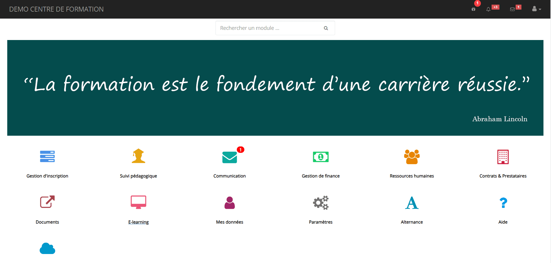Tableau de bord de MyScol logiciel de gestion des centres de formation
